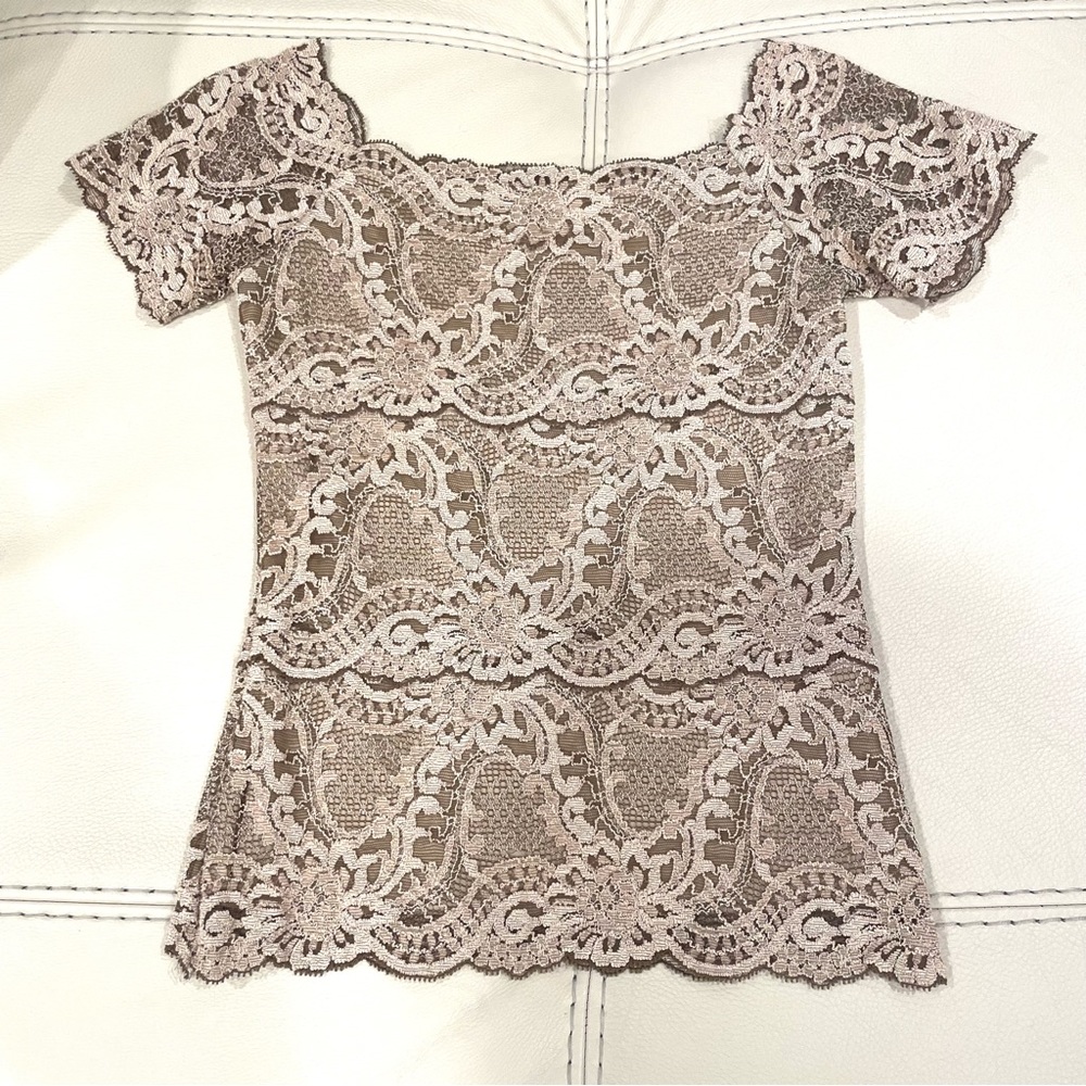 Boston Proper Women’s Beige Lace Short Sleeve Top Size XS Feminine Cottage Core